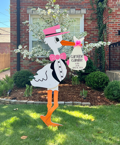 Stork New Stork Yard Sign Rental for New Baby Birth Announcements – STL Storks